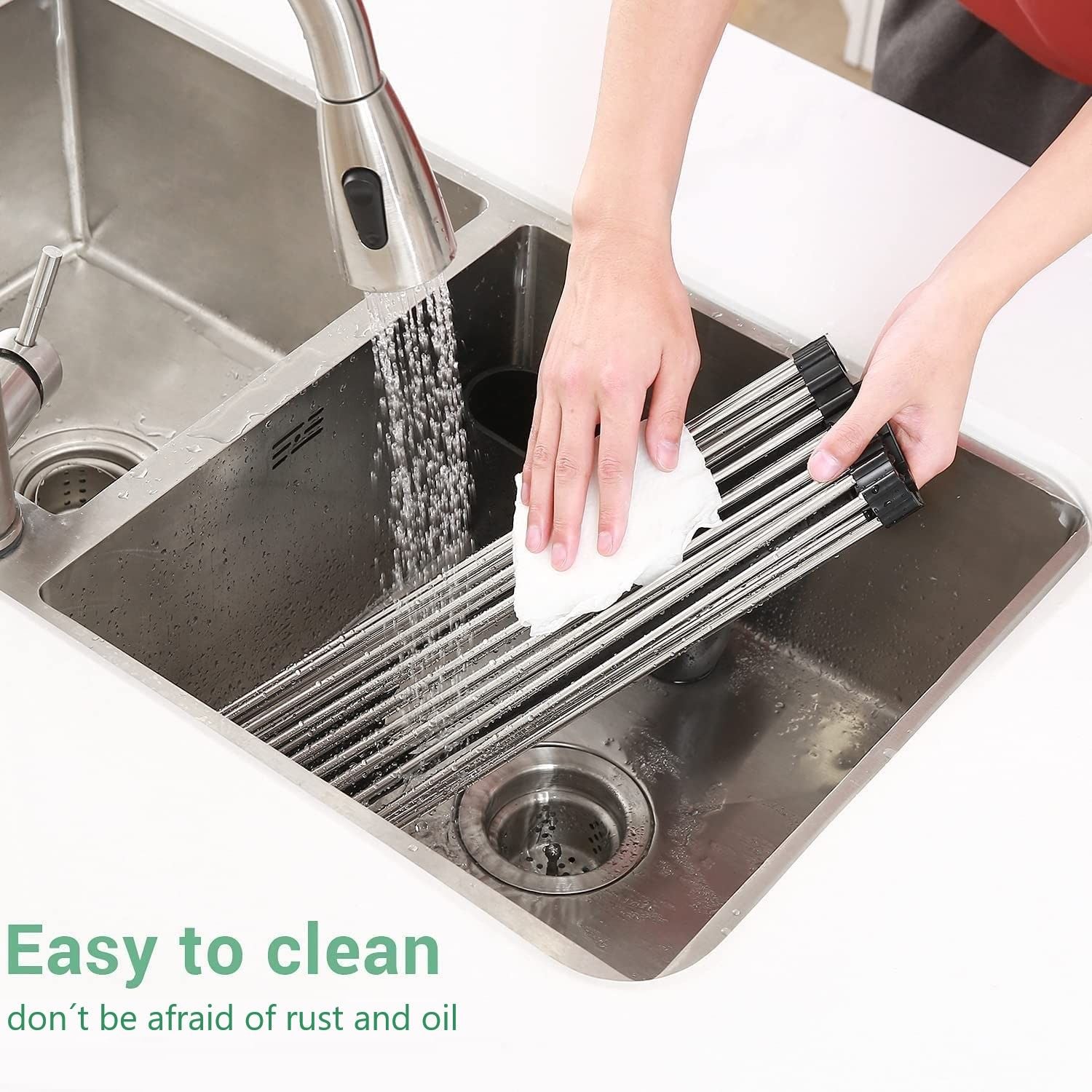 2 Pack Large Stainless Steel Roll Up Dish Drying Rack with Utensil Holder for Home Kitchen-1978962241332056069