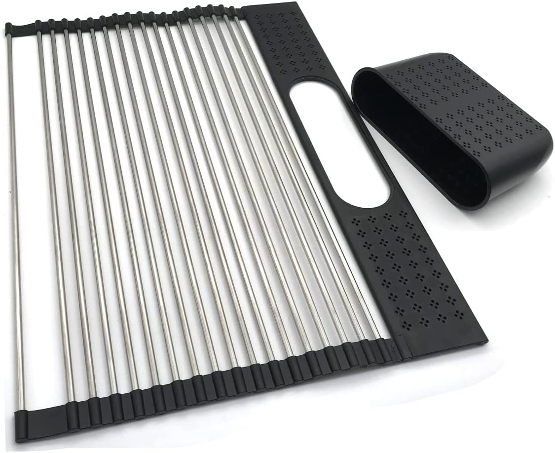 2 Pack Large Stainless Steel Roll Up Dish Drying Rack with Utensil Holder for Home Kitchen-1978962241332056071