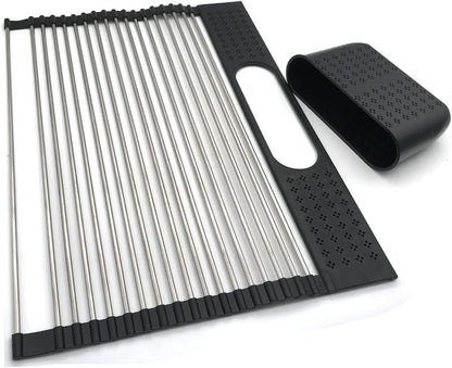 2 Pack Large Stainless Steel Roll Up Dish Drying Rack with Utensil Holder for Home Kitchen-1978962241332056071