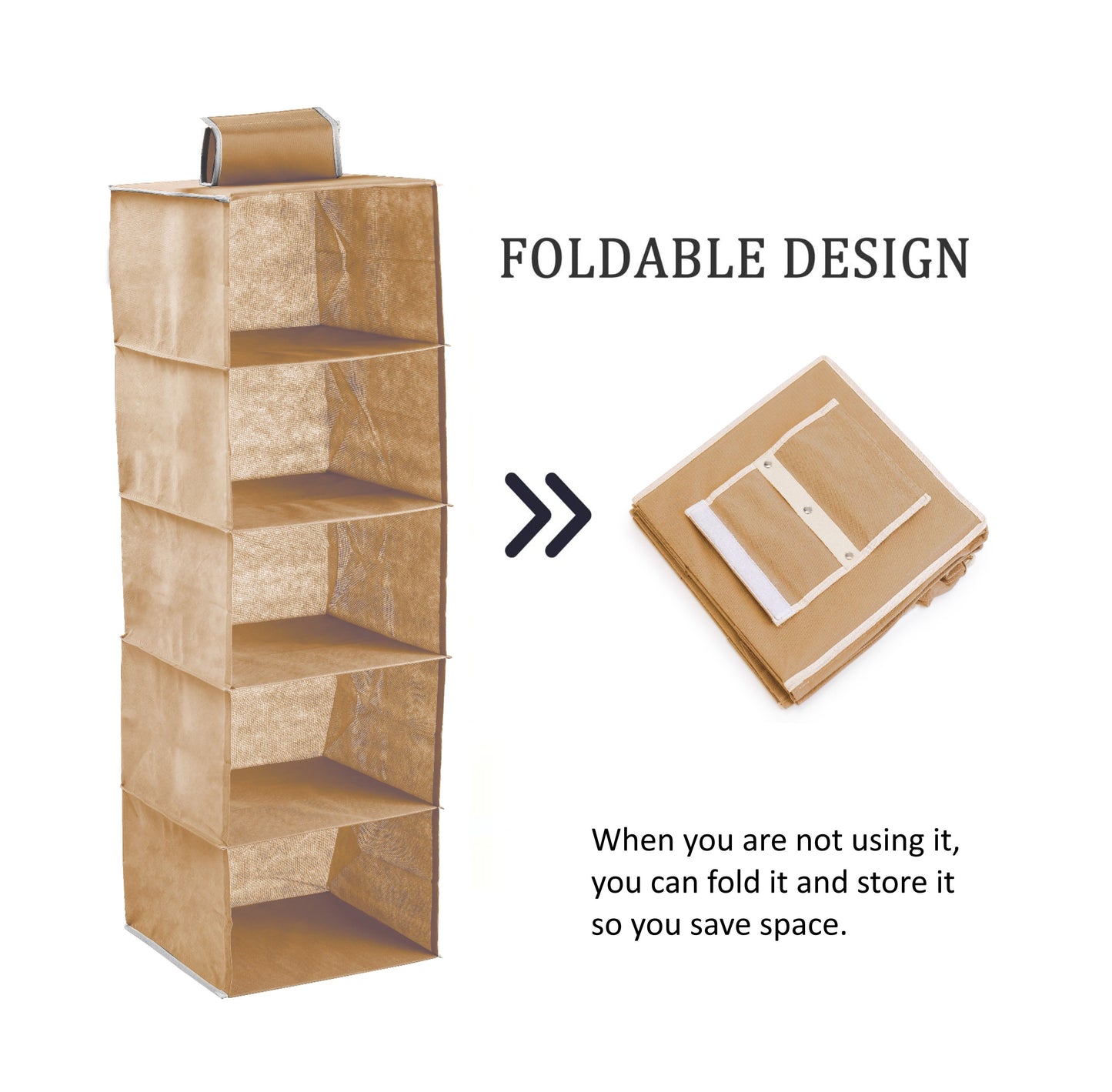 2 Pack 5-Tier Shelf Hanging Closet Organizer and Storage for Clothes (Beige)-1978962242254802948