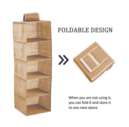 2 Pack 5-Tier Shelf Hanging Closet Organizer and Storage for Clothes (Beige)-1978962242254802948