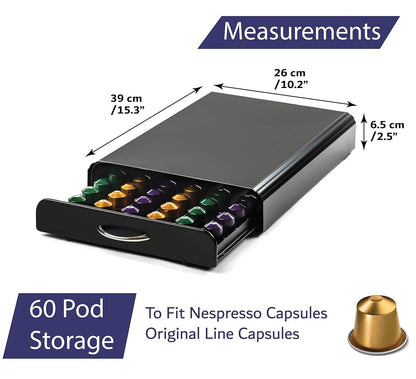 CARLA HOME Coffee Pods Holder Storage Drawer Compatible with 60 Nespresso Pods for Kitchen Storage & Organisation, Nespresso Pod Holder Coffee Machine for Home Storage (Black)-1978962244230320132