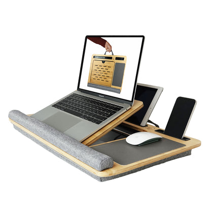CARLA HOME Bamboo Laptop Lap Desk with Cushion and Angle Adjustable for Office and Home-1978962244398092288