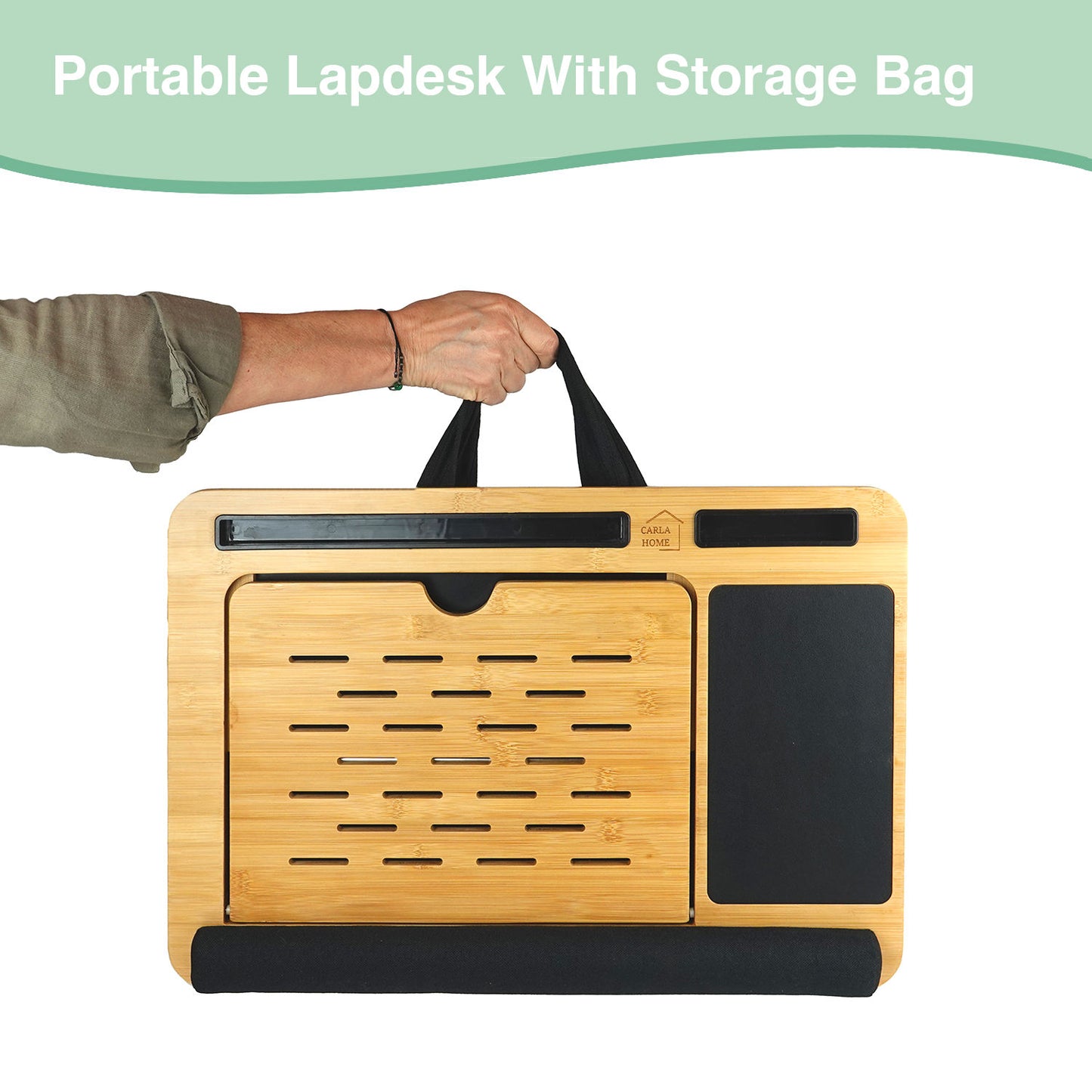 CARLA HOME Bamboo Laptop Lap Desk with Cushion, Angle Adjustable and Sleeve Case Bag for Office and Home-1978962244729442307