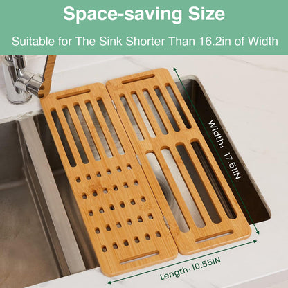 CARLA HOME Foldable Bamboo Dish Drying Rack for Kitchen-1978962244901408771