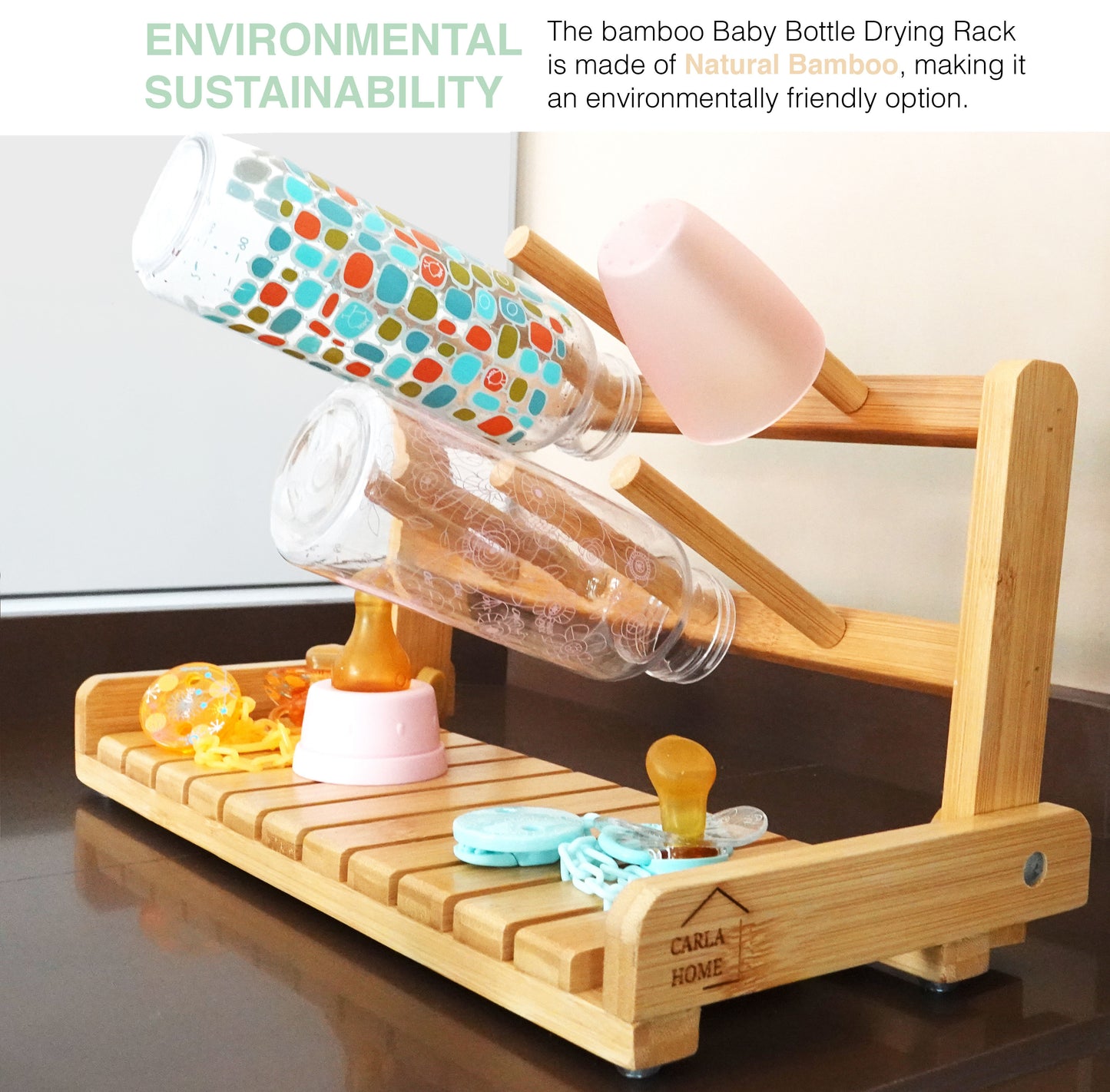 CARLA HOME Portable Bamboo Baby Bottle Drying Rack-1978962245064986625