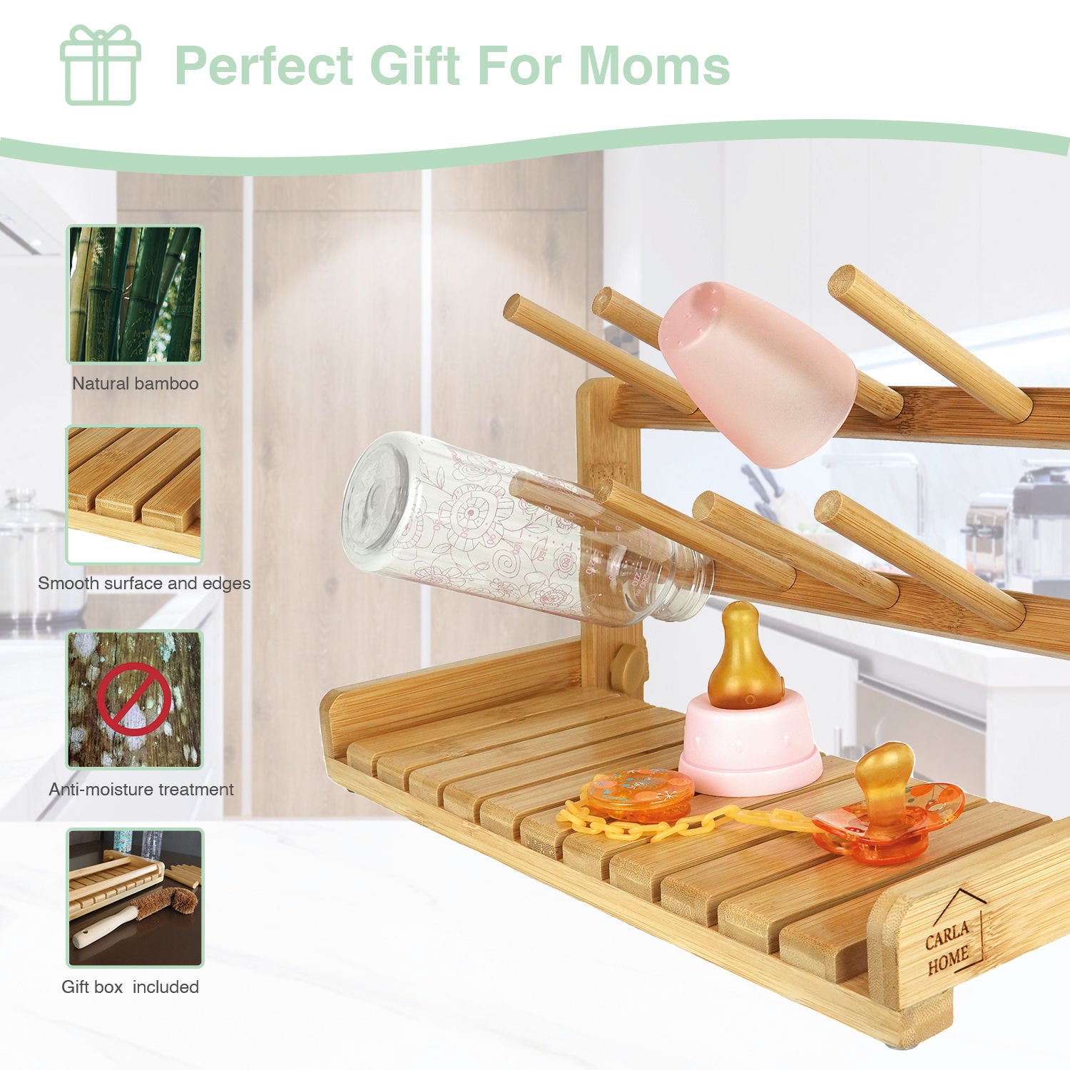 CARLA HOME Portable Bamboo Baby Bottle Drying Rack-1978962245064986626