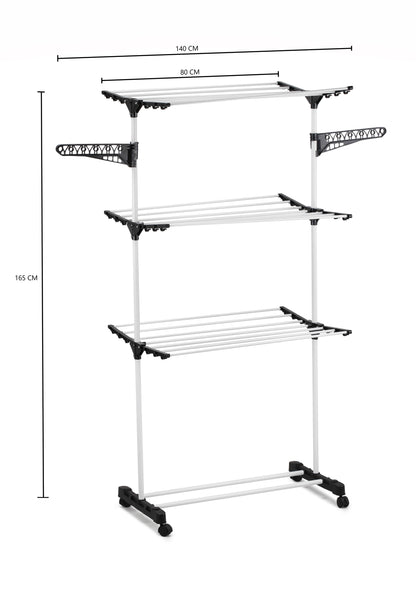 CARLA HOME Folding 3 Tier Clothes Laundry Drying Rack with Stainless Steel Tubes for Indoor & Outdoor Home-1978962245224370184