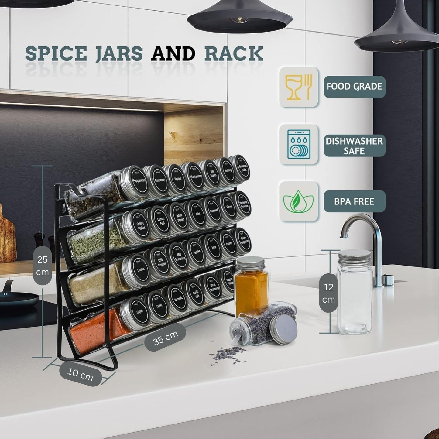 CARLA HOME Spice Rack organiser with 28 Spice Jars, Spice Labels, Funnel and Marker for Kitchen Countertop-1978962245568303109
