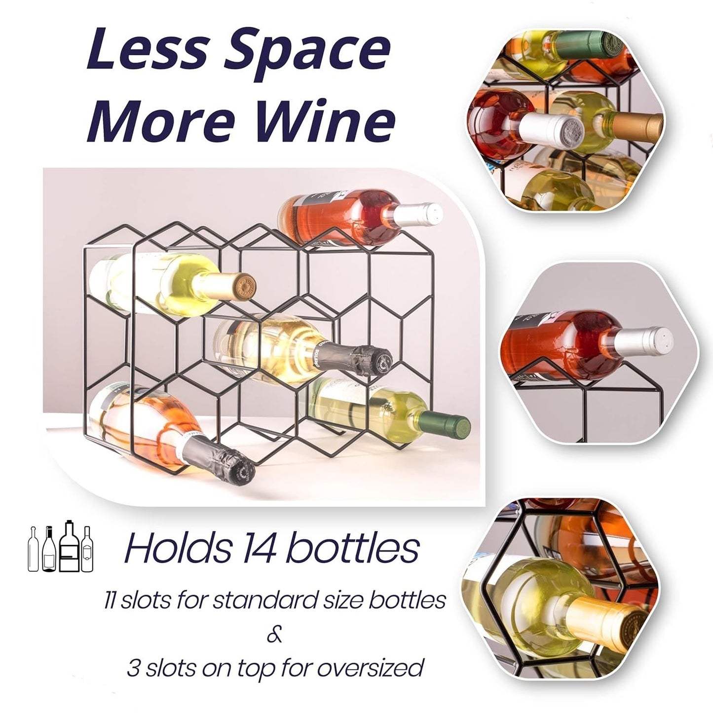 CARLA HOME 14 Bottle Freestanding Modern Metal Countertop Wine Rack Countertop-1978962246201643011