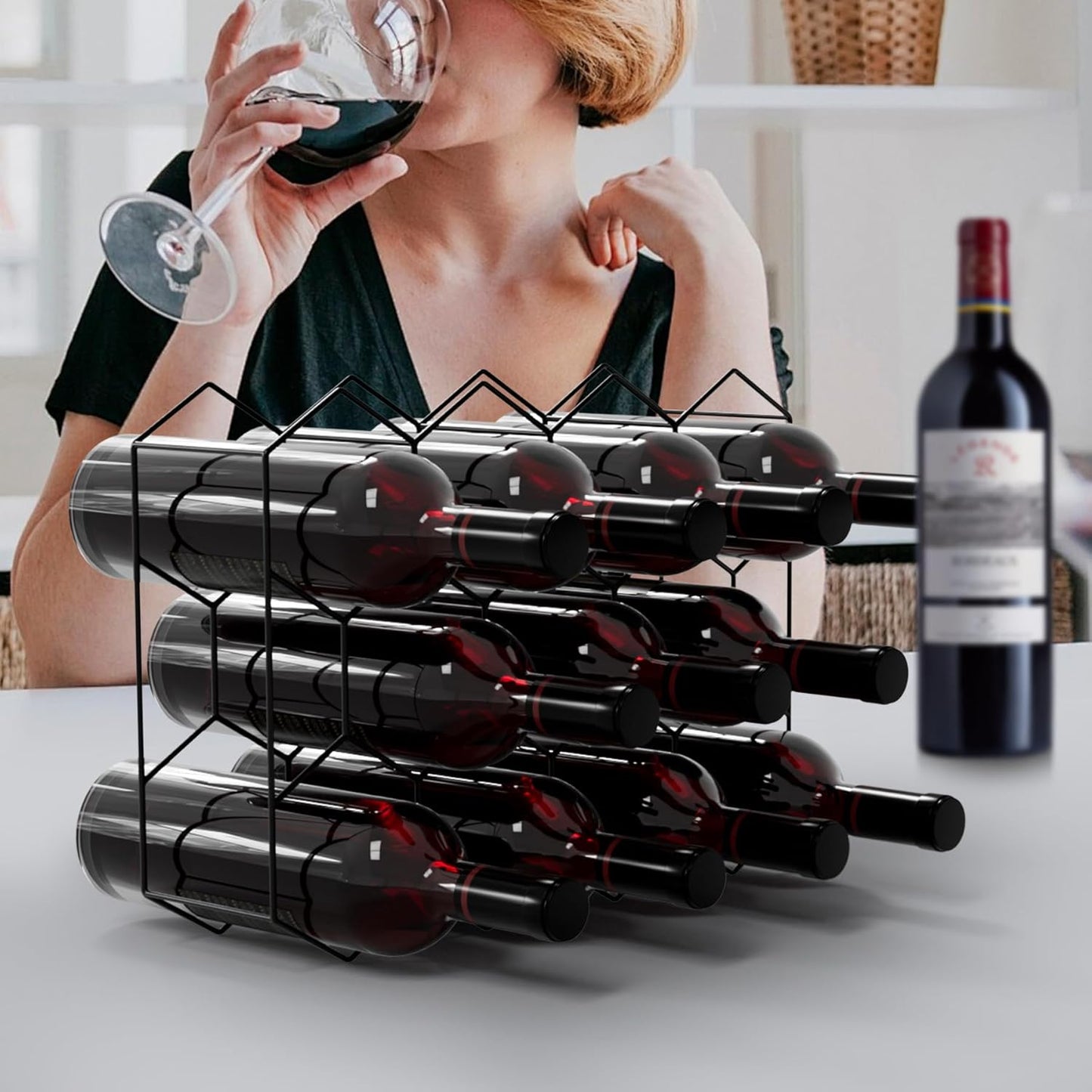 CARLA HOME 14 Bottle Freestanding Modern Metal Countertop Wine Rack Countertop-1978962246201643016