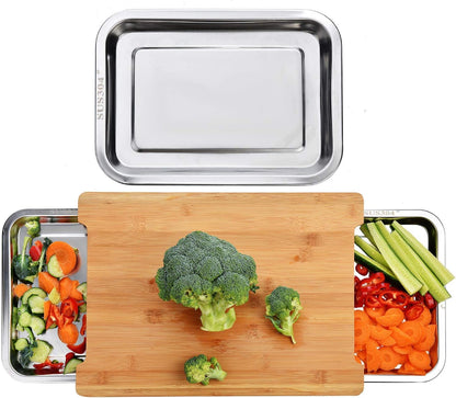CARLA HOME Chopping Board with with 2 Organiser Stainless Steel Trays Containers-1978962246369415168