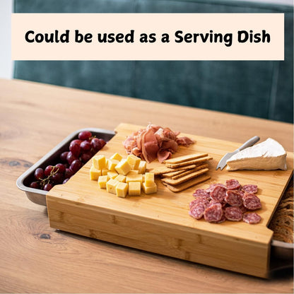 CARLA HOME Chopping Board with with 2 Organiser Stainless Steel Trays Containers-1978962246369415171