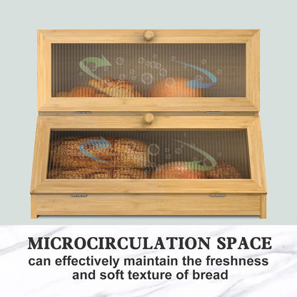 CARLA HOME Double Layer Bamboo Bread Box for Kitchen Counter with Large Capacity and Clear Window-1978962246721736708