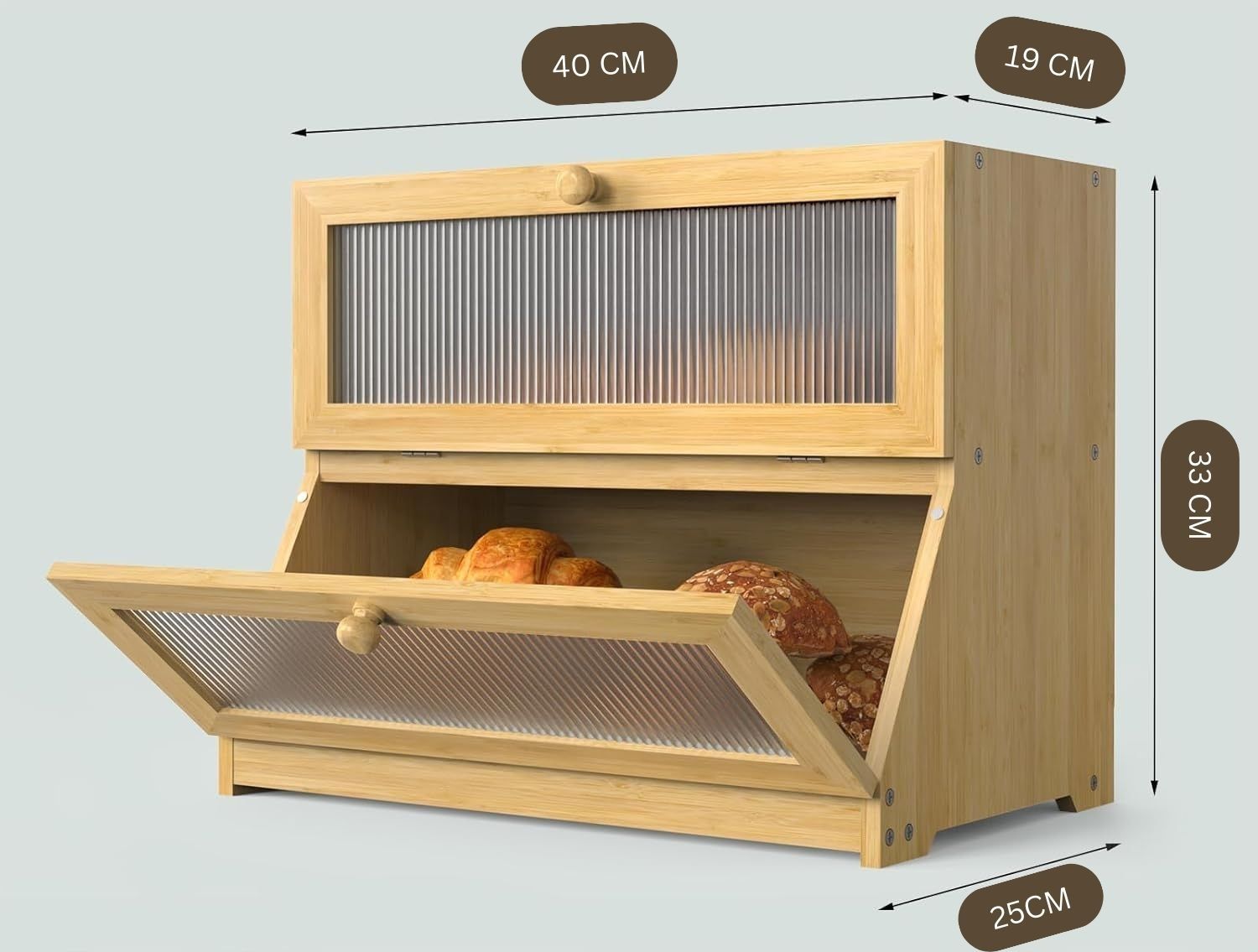 CARLA HOME Double Layer Bamboo Bread Box for Kitchen Counter with Large Capacity and Clear Window-1978962246721736712
