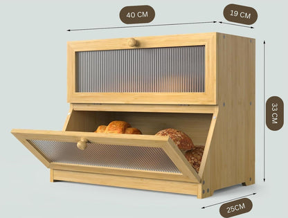 CARLA HOME Double Layer Bamboo Bread Box for Kitchen Counter with Large Capacity and Clear Window-1978962246721736712