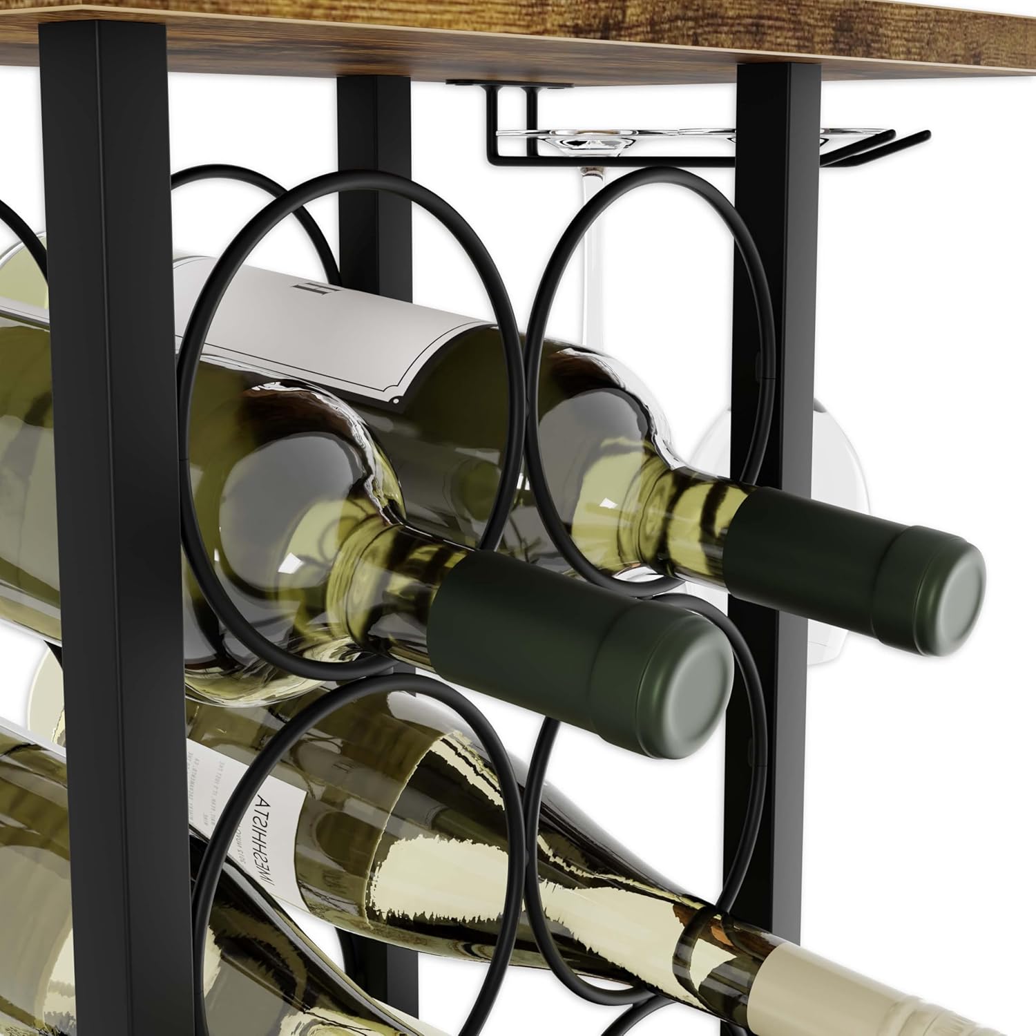 CARLA HOME Wine Rack Countertop Wooden & Metal Holder for 6 Bottles & 2 Glasses - Bens Market Place
