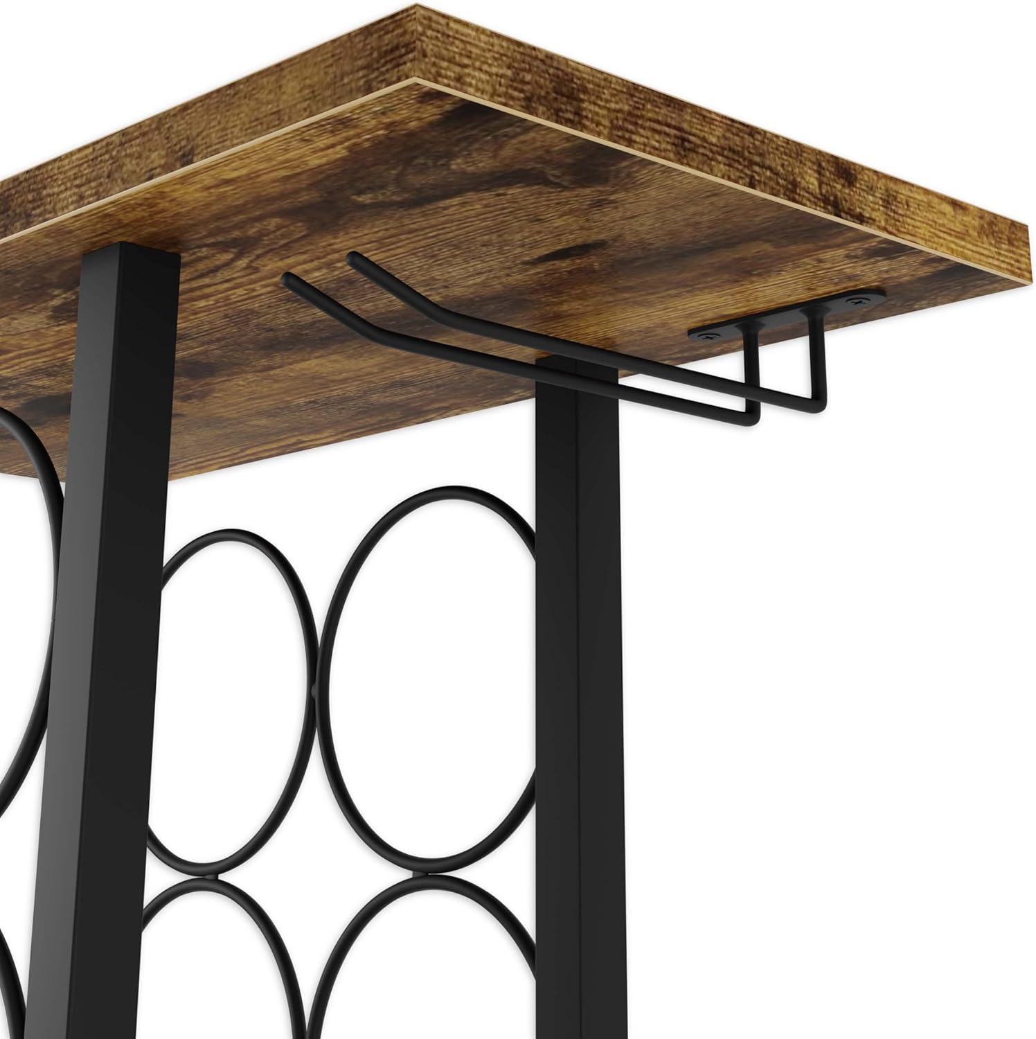 CARLA HOME Wine Rack Countertop Wooden & Metal Holder for 6 Bottles & 2 Glasses-1978962247061475335