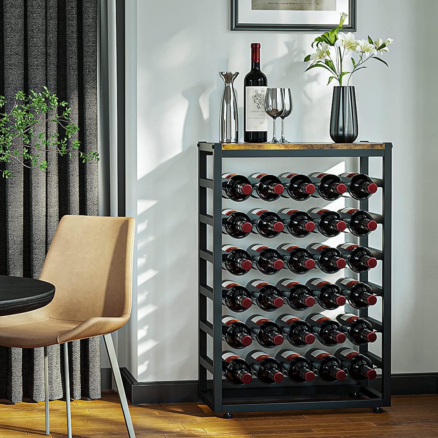 CARLA HOME 6-Tier Freestanding Wine Rack for 30 Bottles with Wood Countertop and Sturdy Metal Frame-1978962247401213953
