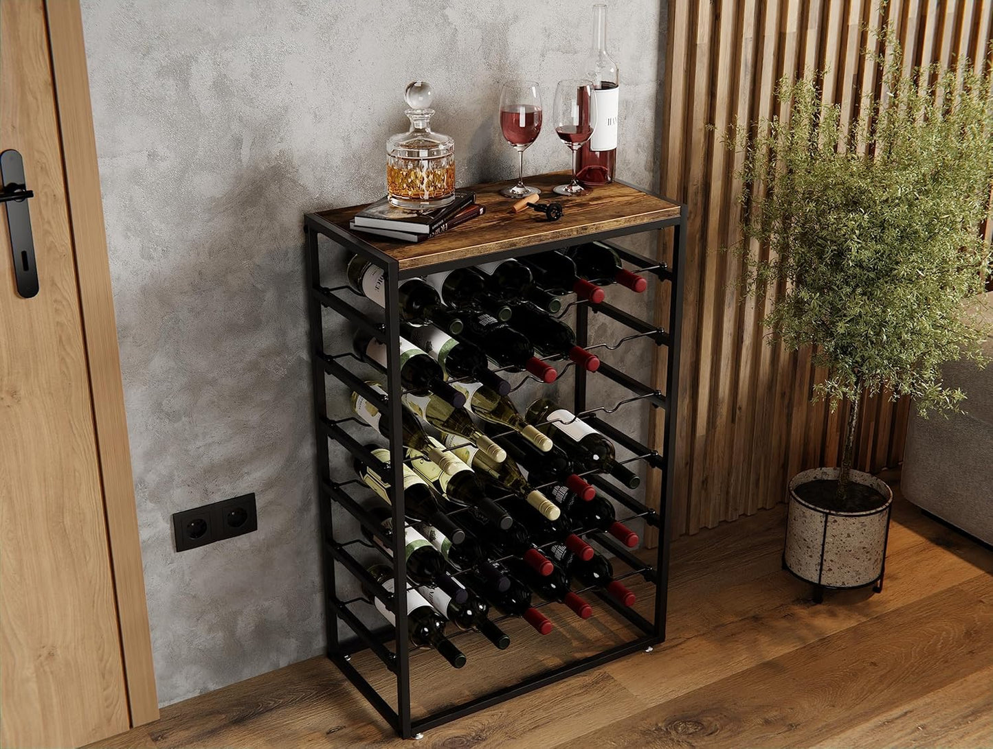 CARLA HOME 6-Tier Freestanding Wine Rack for 30 Bottles with Wood Countertop and Sturdy Metal Frame-1978962247401213960