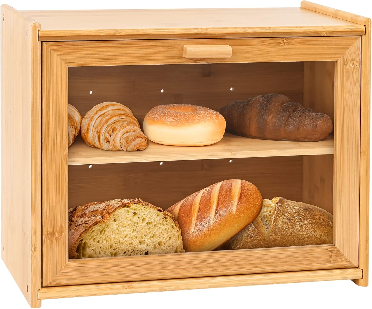 CARLA HOME Double Layer Bamboo Bread Box for Kitchen Counter with Large Capacity and Transparent Window-1978962247577374720
