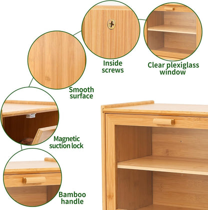 CARLA HOME Double Layer Bamboo Bread Box for Kitchen Counter with Large Capacity and Transparent Window-1978962247577374726