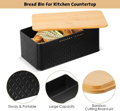 CARLA HOME Bread Bin with Bamboo Lid used as Chopping Board for Kitchen Countertop-1978962247753535489