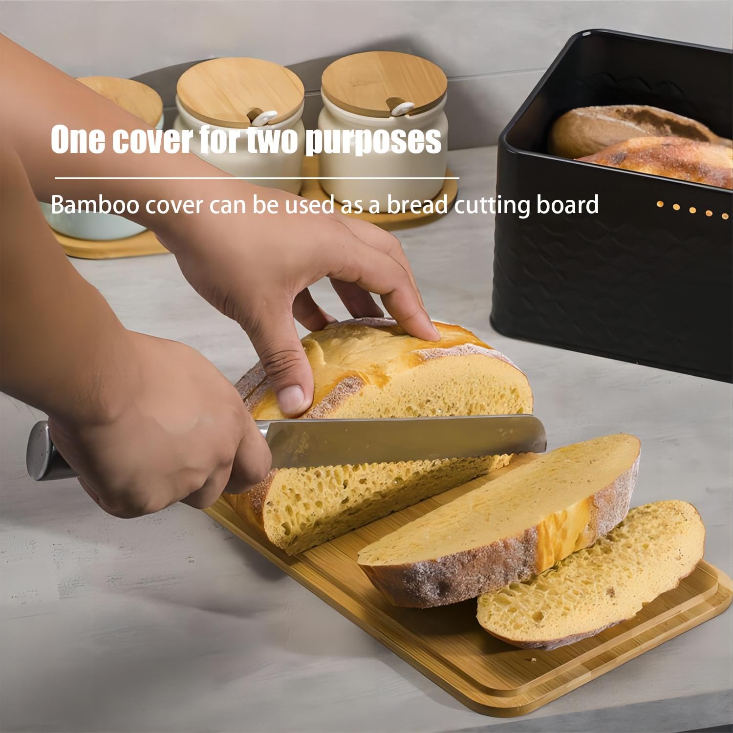 CARLA HOME Bread Bin with Bamboo Lid used as Chopping Board for Kitchen Countertop-1978962247753535490
