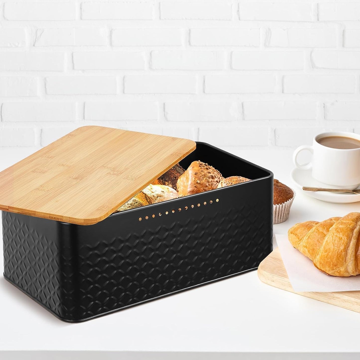 CARLA HOME Bread Bin with Bamboo Lid used as Chopping Board for Kitchen Countertop-1978962247753535496