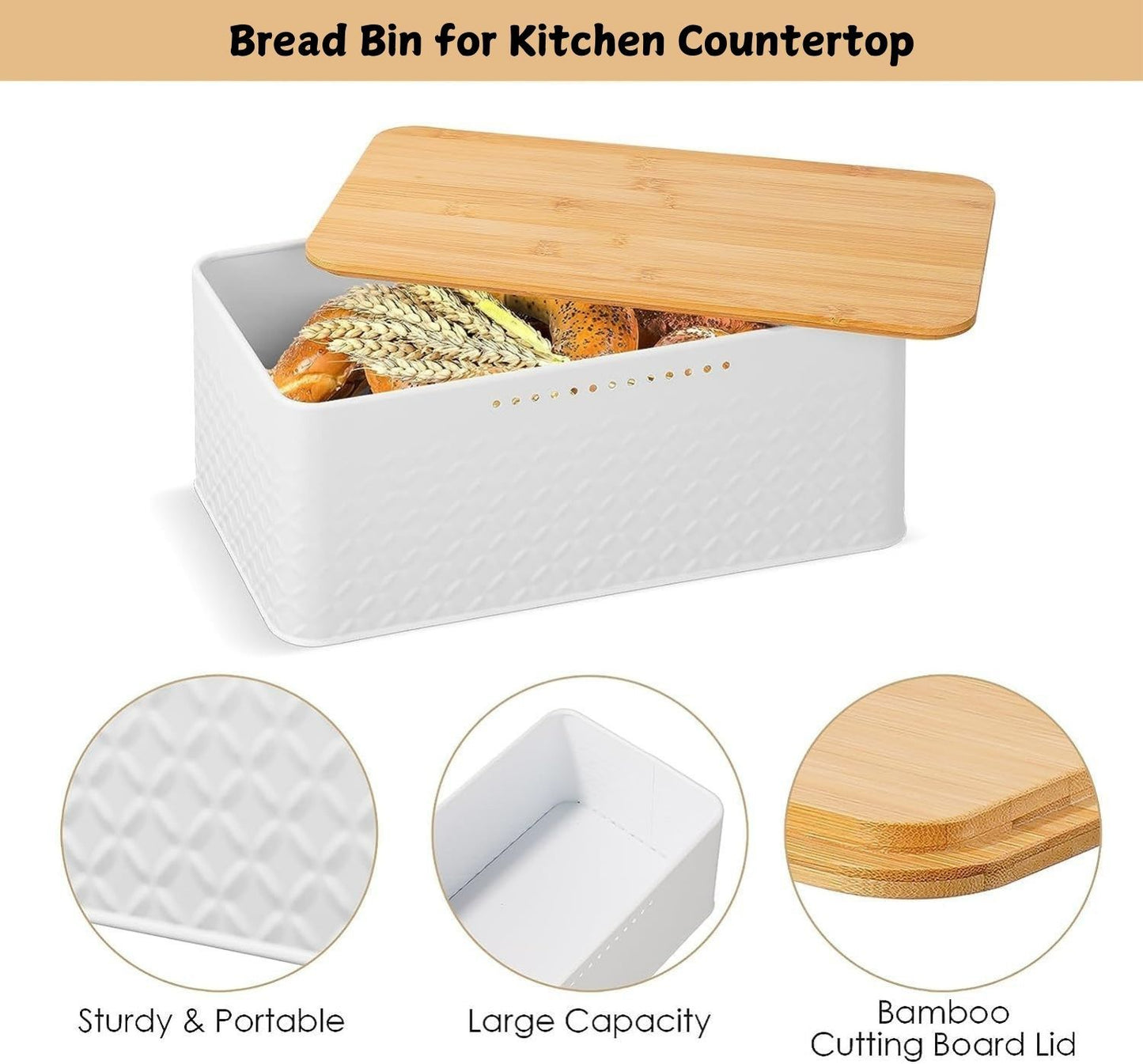 CARLA HOME Bread Bin with Bamboo Lid used as Chopping Board for Kitchen Countertop-1978962247917113345