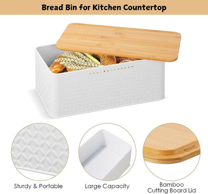 CARLA HOME Bread Bin with Bamboo Lid used as Chopping Board for Kitchen Countertop-1978962247917113345