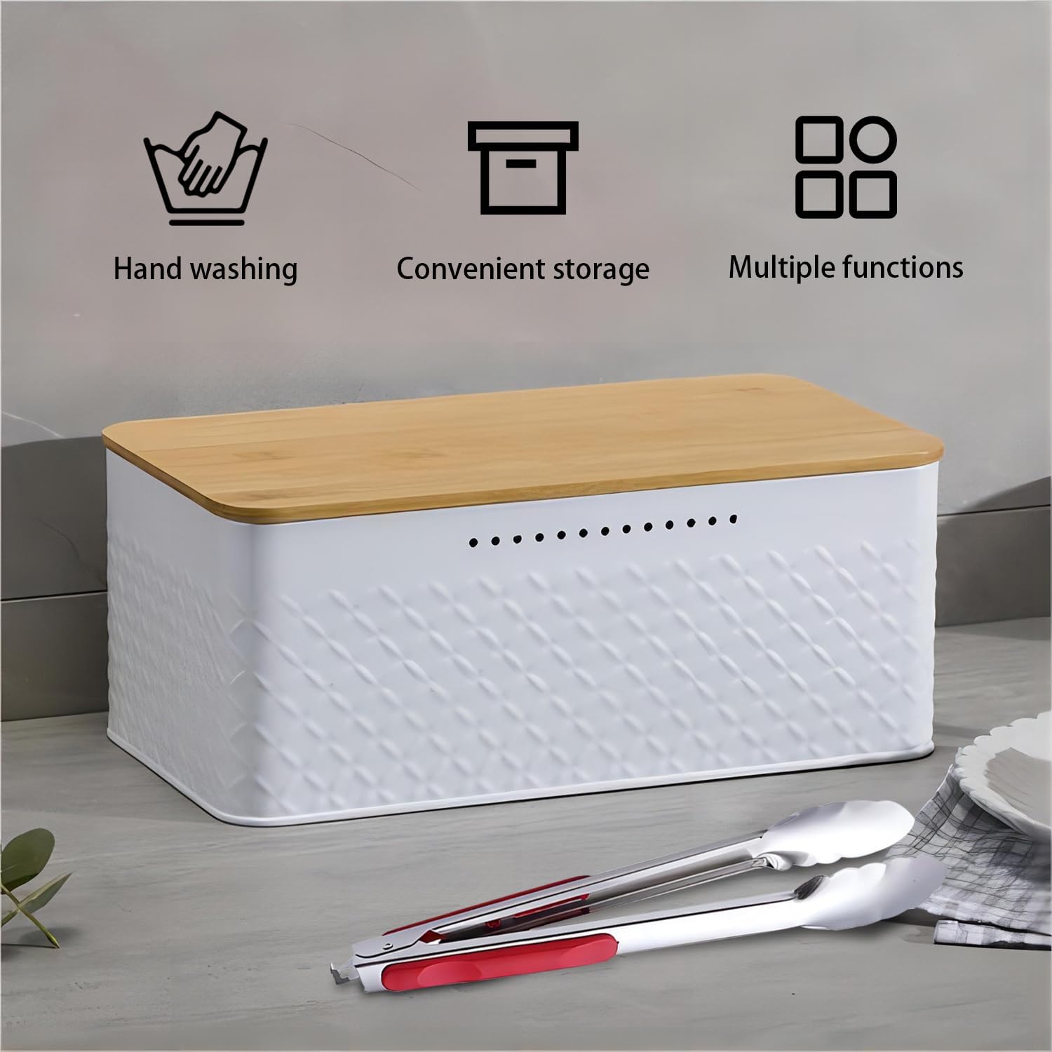 CARLA HOME Bread Bin with Bamboo Lid used as Chopping Board for Kitchen Countertop-1978962247917113352