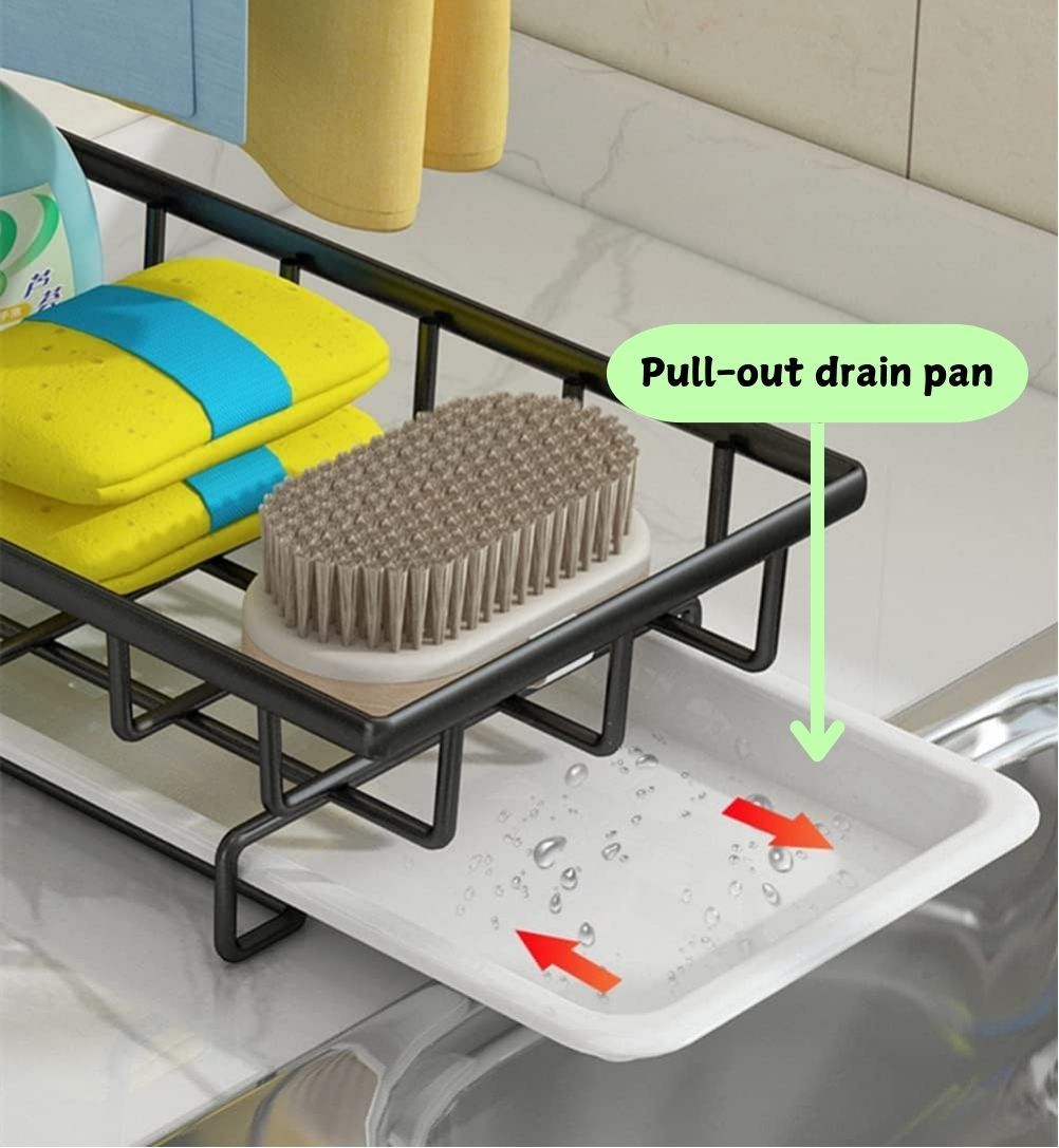 CARLA HOME Sink Caddy Sponge Holder with Drain Tray, Brush Holder & Dishcloth Holder for Kitchen-1978962248080691203