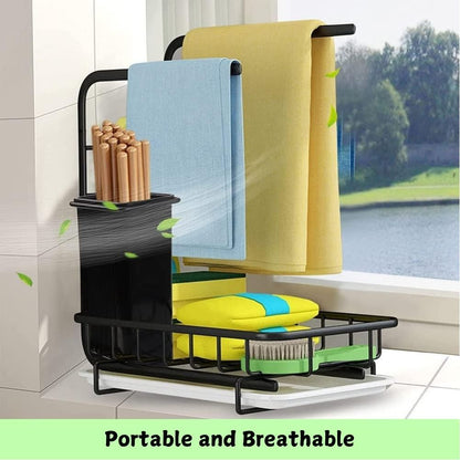 CARLA HOME Sink Caddy Sponge Holder with Drain Tray, Brush Holder & Dishcloth Holder for Kitchen-1978962248080691205