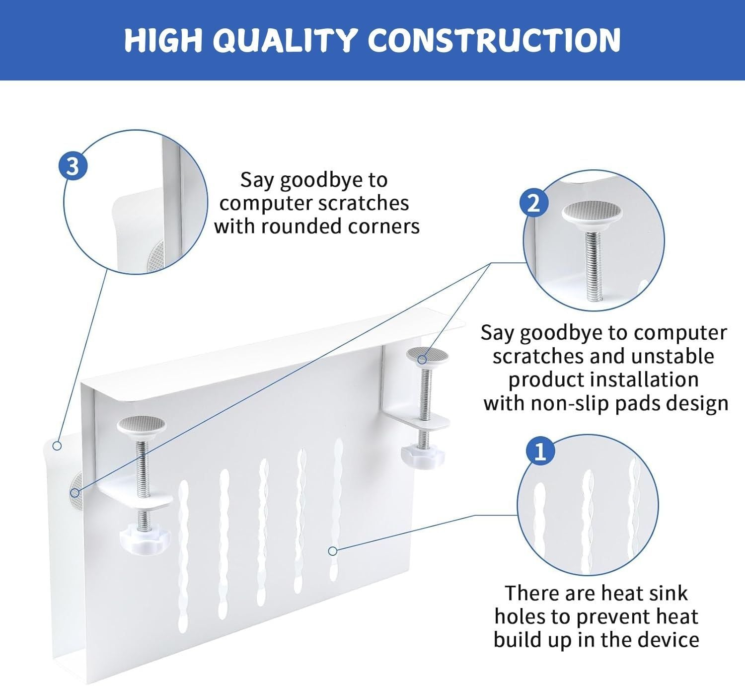 CARLA HOME Under Desk Side Laptop Holder Storage with No Drill Cable Management Tray and Pen Storage for Office and Home - Bens Market Place