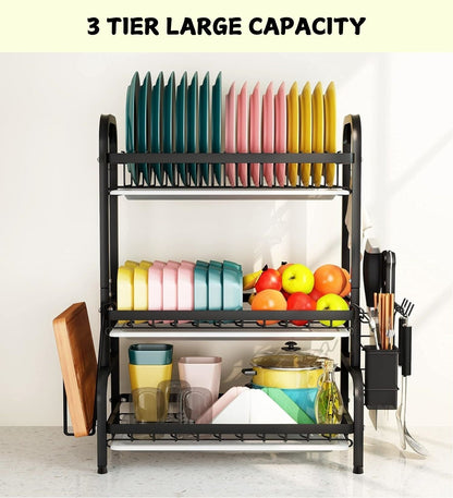 CARLA HOME Dish Drying Rack 3 Tier Large Capacity Kitchen Storage with Utensil and Cutting Board Holder-1978962249796161538