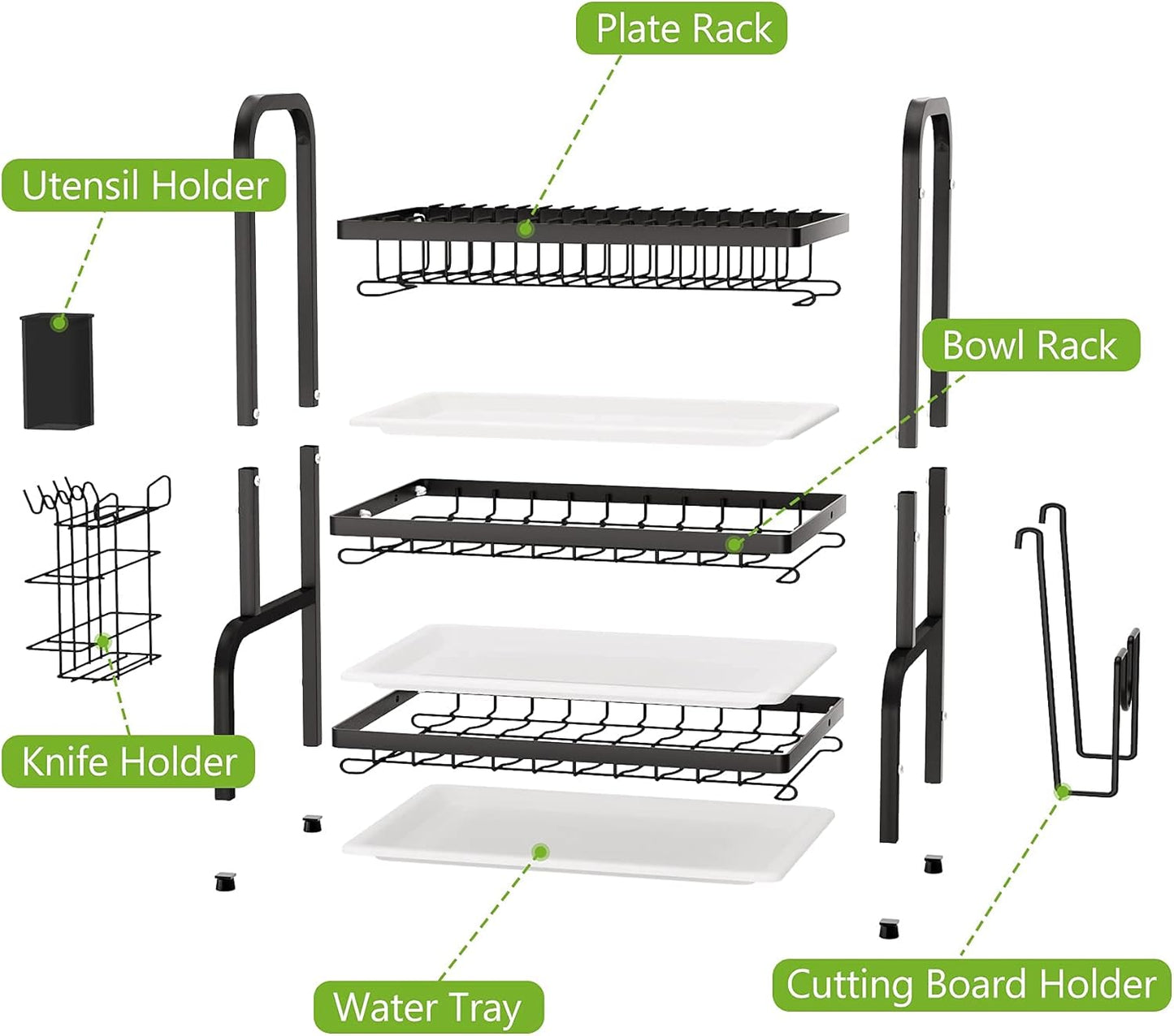 CARLA HOME Dish Drying Rack 3 Tier Large Capacity Kitchen Storage with Utensil and Cutting Board Holder-1978962249796161542