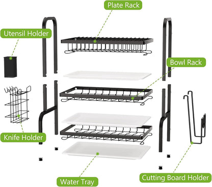 CARLA HOME Dish Drying Rack 3 Tier Large Capacity Kitchen Storage with Utensil and Cutting Board Holder-1978962249796161542