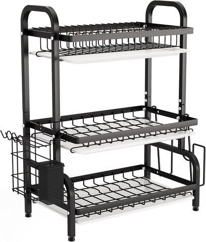 CARLA HOME Dish Drying Rack 3 Tier Large Capacity Kitchen Storage with Utensil and Cutting Board Holder-1978962249796161544