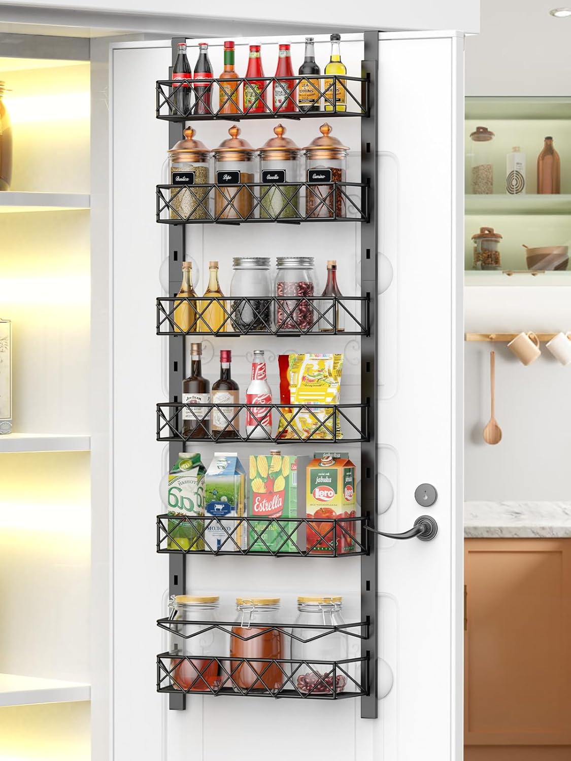 CARLA HOME 6 Tier Adjustable Baskets Over Door Pantry Organiser for Home Kitchen-1978962250148483072