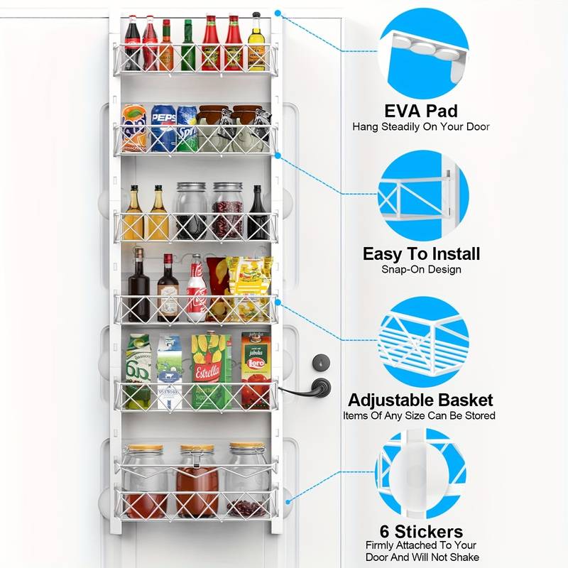 CARLA HOME 6 Tier Adjustable Baskets Over Door Pantry Organiser for Home Kitchen-1978962250328838146
