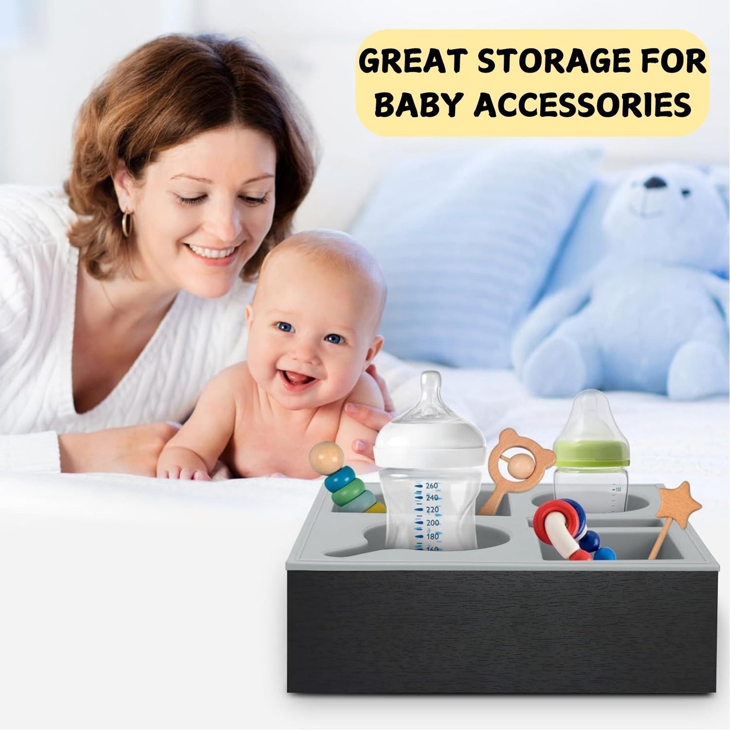 CARLA HOME Wooden Couch Cup Holder Tray with Soft Silicone & Rotatable Phone Holder for Storaging Drinks & Snacks-1978962250844737541