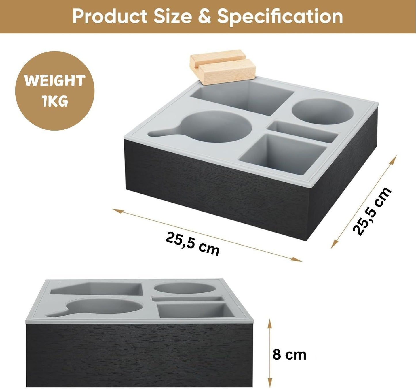 CARLA HOME Wooden Couch Cup Holder Tray with Soft Silicone & Rotatable Phone Holder for Storaging Drinks & Snacks-1978962250844737543