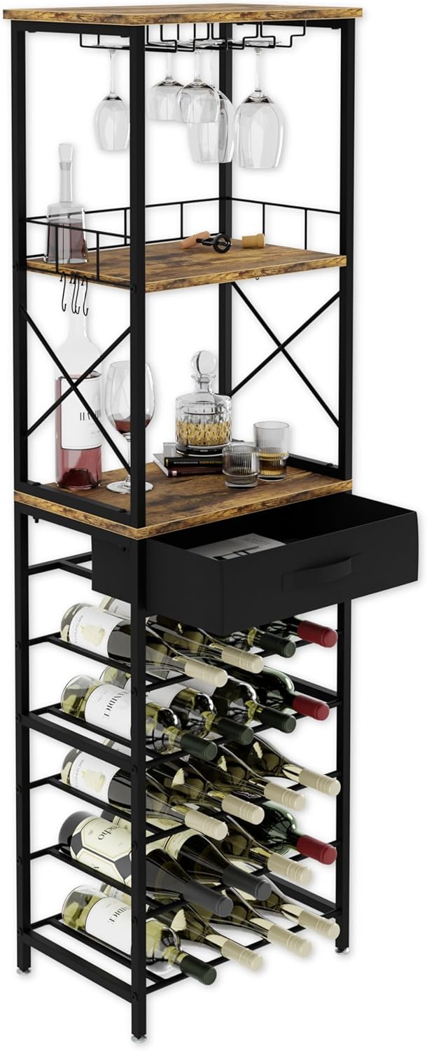 CARLA HOME Freestanding Wine Rack for 20 Bottles with Wood Countertop and Sturdy Metal Frame-1978962252035919872
