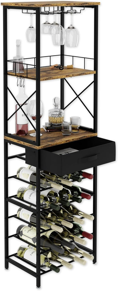 CARLA HOME Freestanding Wine Rack for 20 Bottles with Wood Countertop and Sturdy Metal Frame-1978962252035919872