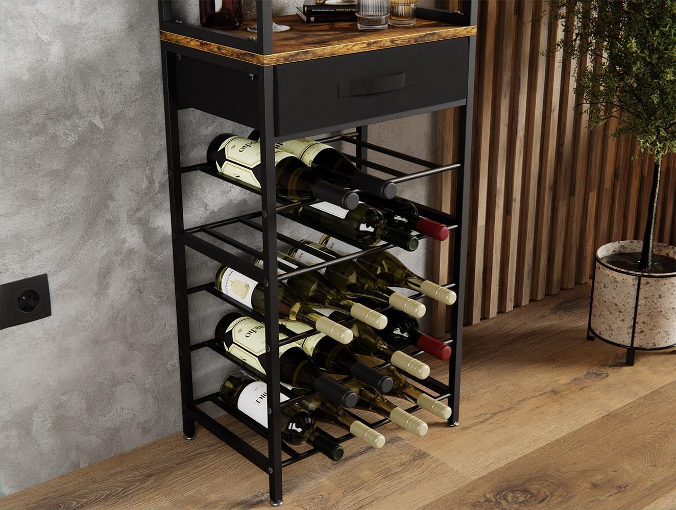 CARLA HOME Freestanding Wine Rack for 20 Bottles with Wood Countertop and Sturdy Metal Frame-1978962252035919873