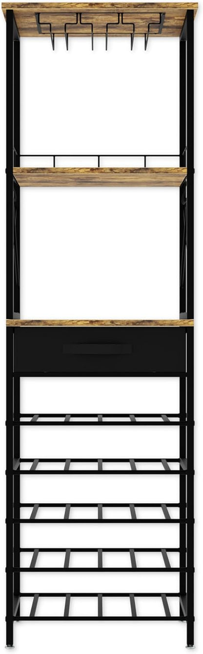 CARLA HOME Freestanding Wine Rack for 20 Bottles with Wood Countertop and Sturdy Metal Frame-1978962252035919874