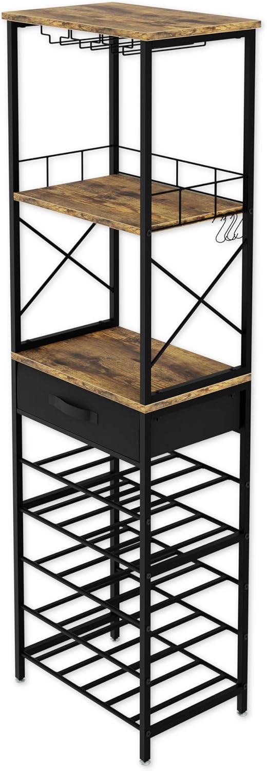 CARLA HOME Freestanding Wine Rack for 20 Bottles with Wood Countertop and Sturdy Metal Frame-1978962252035919875