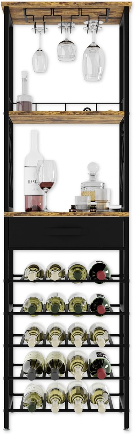 CARLA HOME Freestanding Wine Rack for 20 Bottles with Wood Countertop and Sturdy Metal Frame-1978962252035919876