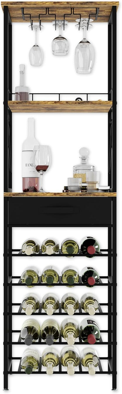 CARLA HOME Freestanding Wine Rack for 20 Bottles with Wood Countertop and Sturdy Metal Frame-1978962252035919876